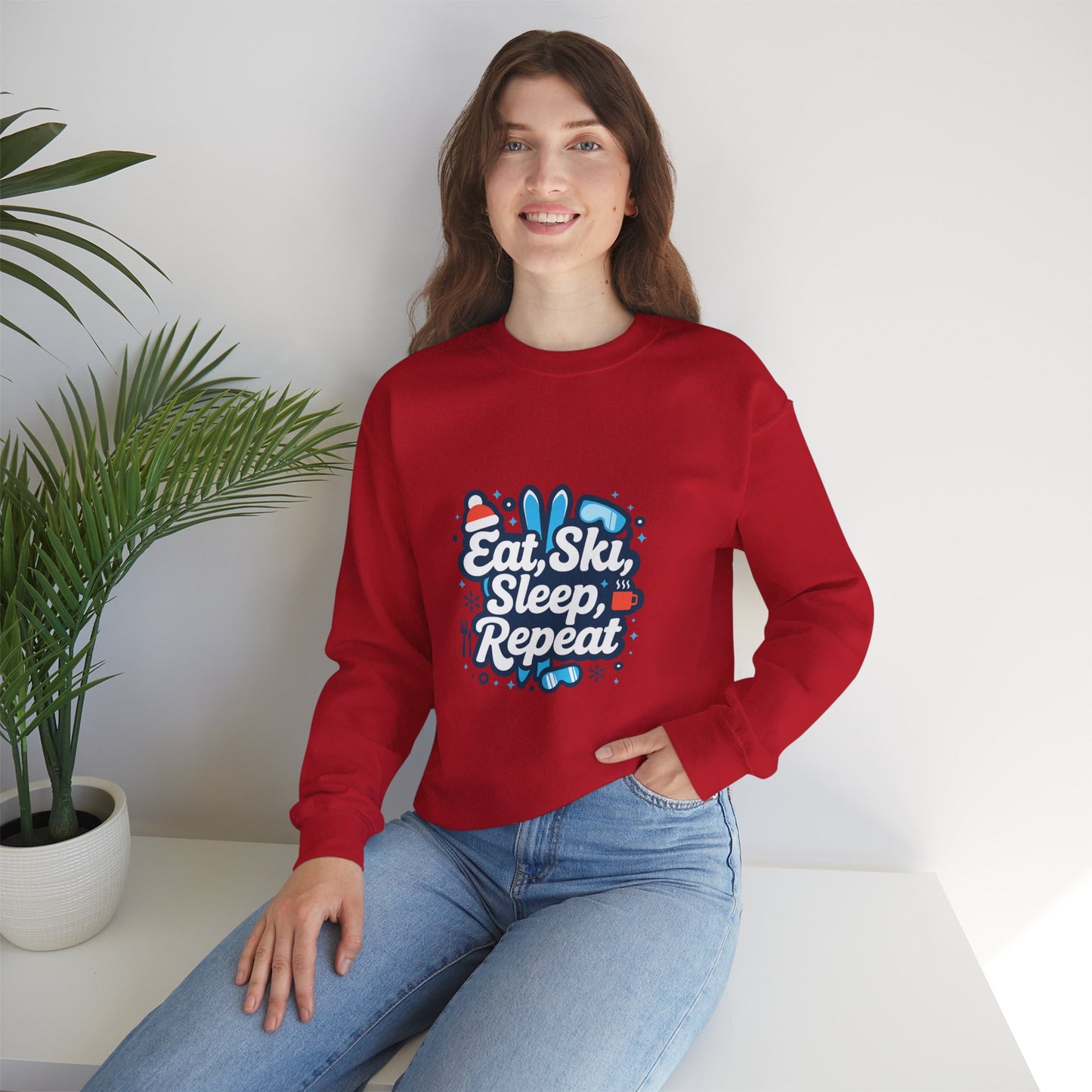 Unisex Heavy Blend™ mw2113 | Eat Ski Sleep Repeat Sweatshirt – Funny Skiing Winter Crewneck, Cozy Snow Sports Gift for Ski Lovers