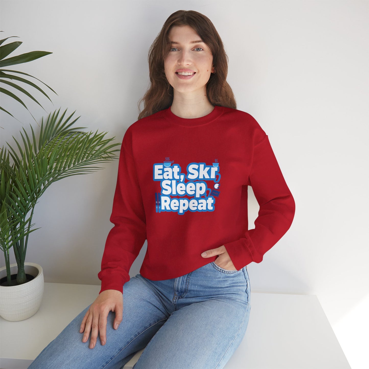 Unisex Heavy Blend™ mw2115 | Eat Ski Sleep Repeat Sweatshirt – Funny Skiing Winter Crewneck, Cozy Snow Sports Gift for Ski Lovers