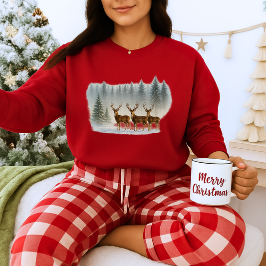 Unisex Heavy Blend™ mw2059 | Forest Reindeer Christmas Sweatshirt – Winter Deer Scene Crewneck, Festive Holiday Pullover Sweater
