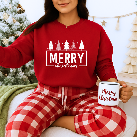 Unisex Heavy Blend™ mw2051 | Merry Christmas Sweatshirt – Classic Holiday Red Crewneck, Festive Winter Pullover with Tree Design