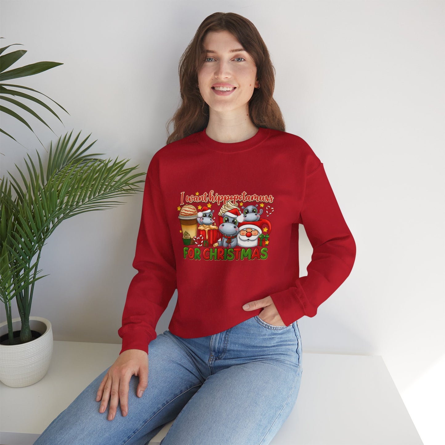 Unisex Heavy Blend™ mw2020 | I Want Hippopotamus for Christmas Sweatshirt – Funny Hippo Holiday Crewneck | Cute Unisex Winter Gift