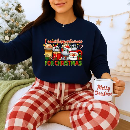 Unisex Heavy Blend™ mw2020 | I Want Hippopotamus for Christmas Sweatshirt – Funny Hippo Holiday Crewneck | Cute Unisex Winter Gift