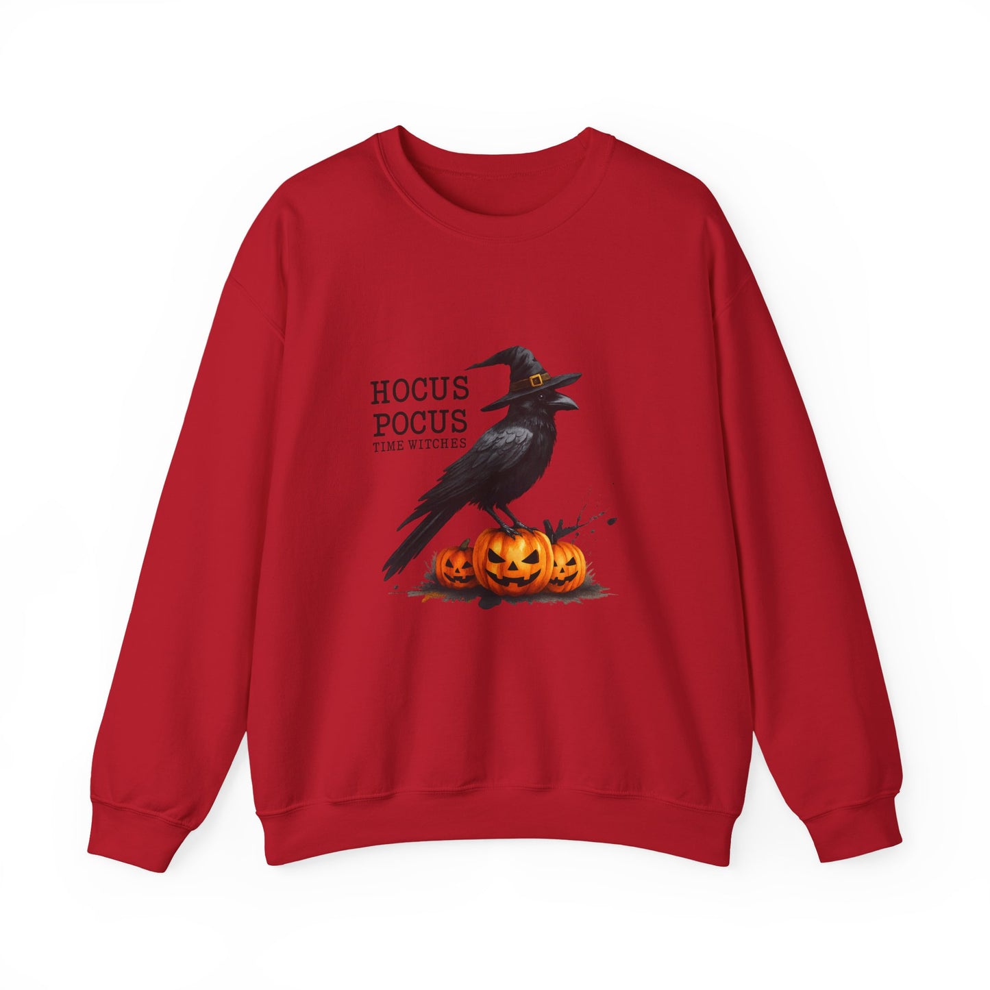 Unisex Heavy Blend™ Hocus Pocus Halloween Sweatshirt – Witchy Raven & Pumpkin Graphic | mw1008
