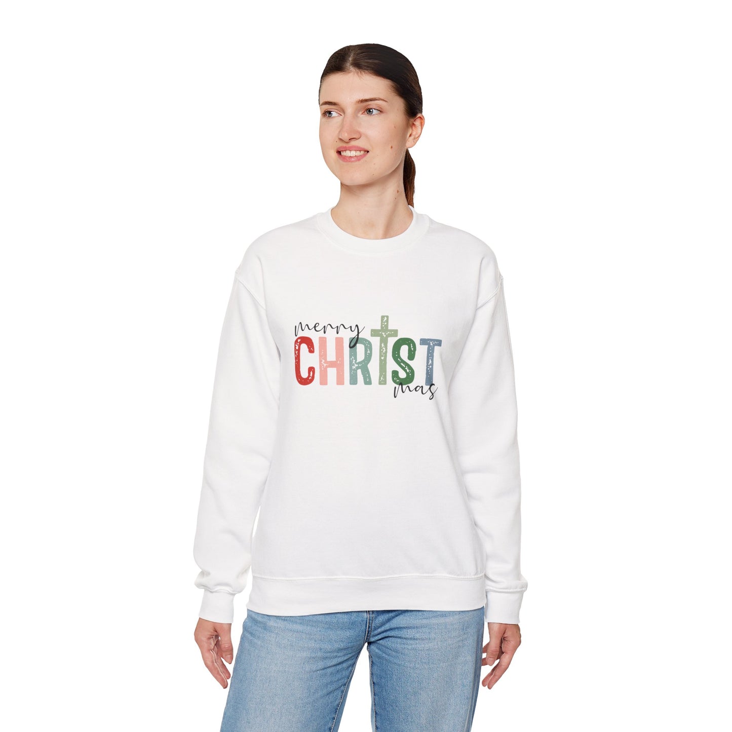 Unisex Heavy Blend™ mw2010 | Merry CHRISTmas Sweatshirt – Christian Holiday Crewneck with Cross | Faith Based Unisex Christmas Gift