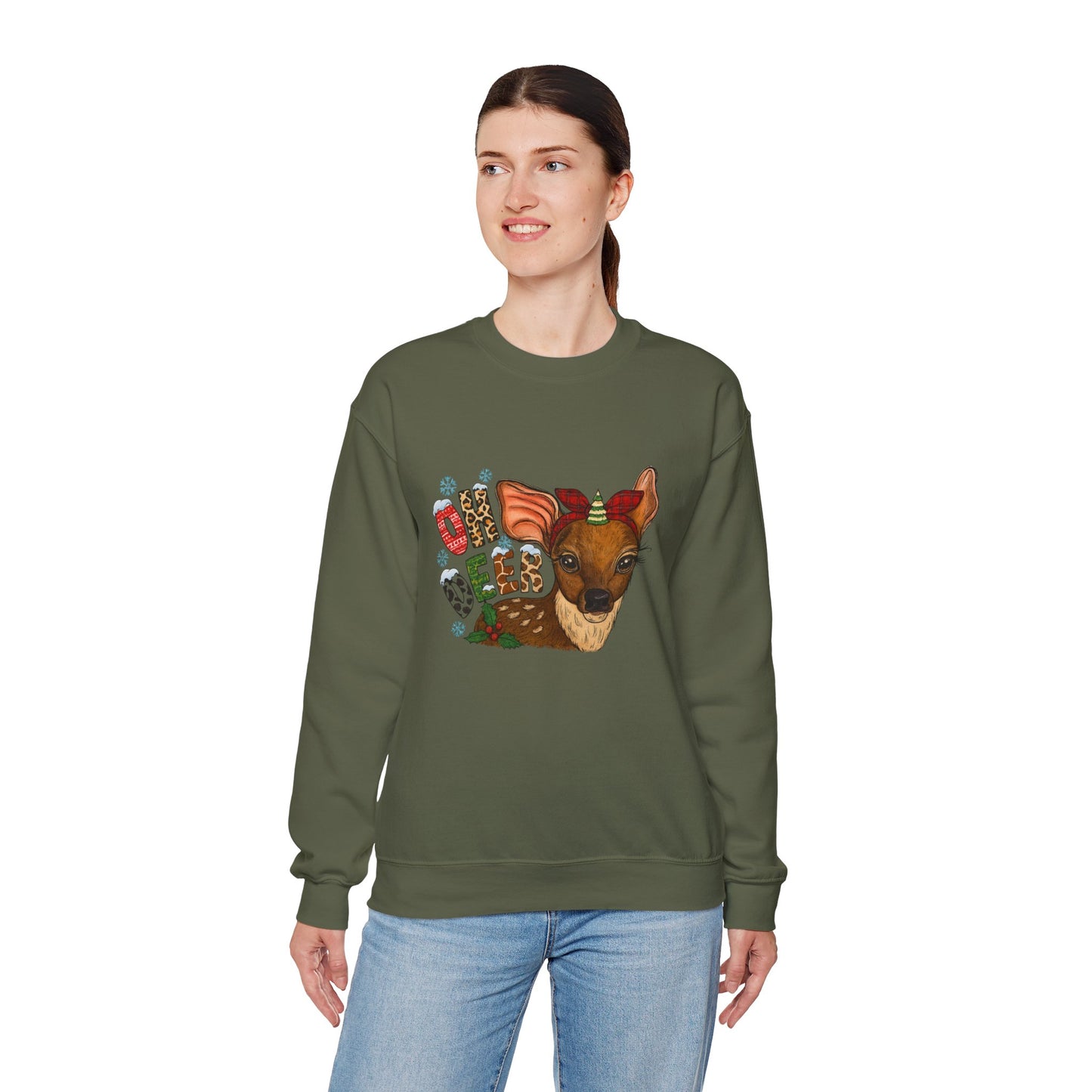 Unisex Heavy Blend™ mw2017 | Oh Deer Christmas Sweatshirt – Funny Reindeer Holiday Crewneck | Cute Unisex Winter Gift