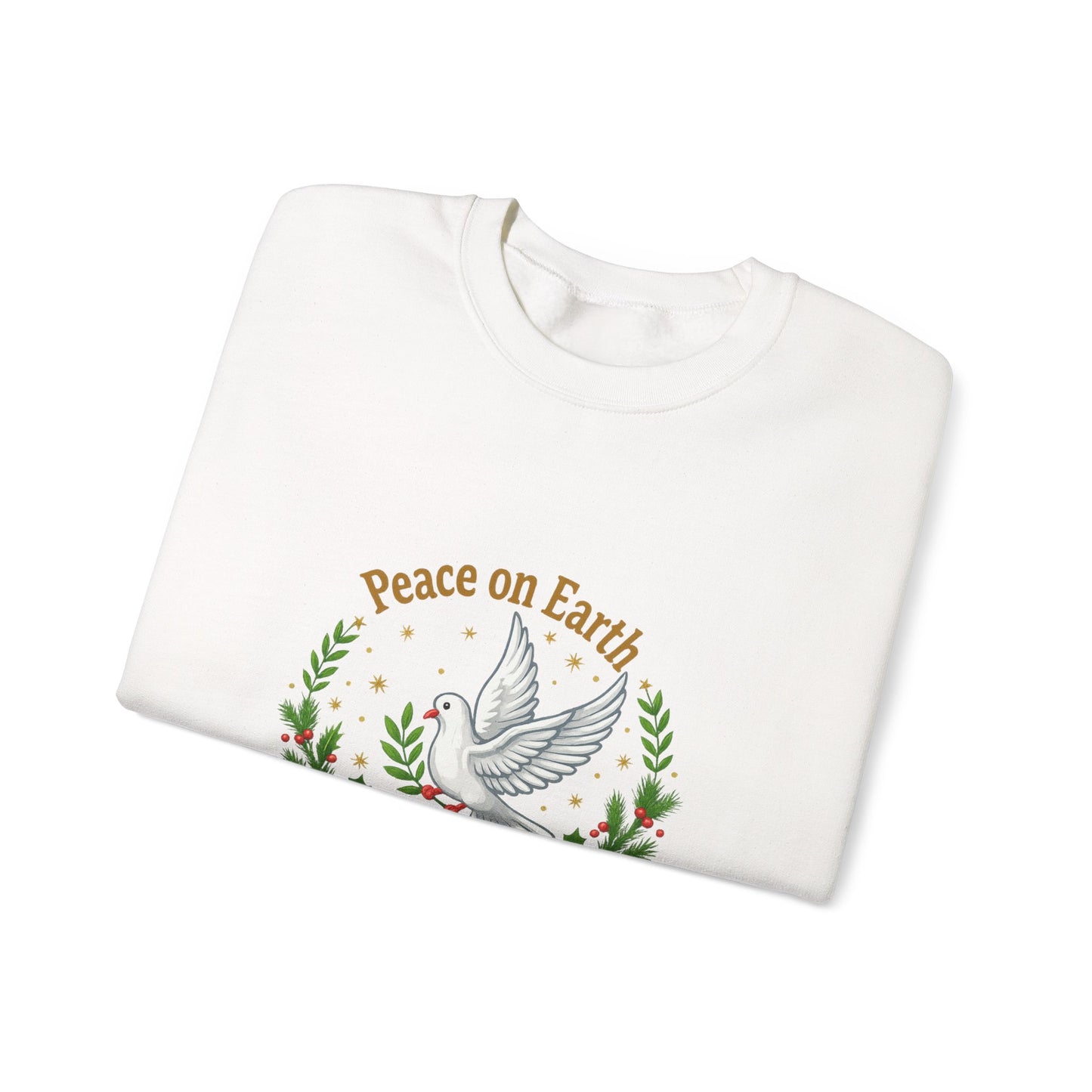 Unisex Heavy Blend™ mw2081 | Peace on Earth Dove Christmas Sweatshirt – Holiday Wreath Pullover, Festive Winter Sweater Gift