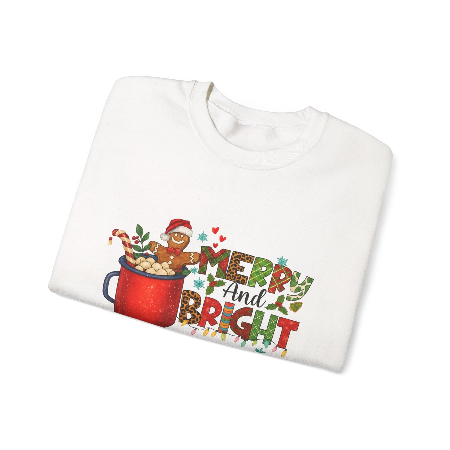 Unisex Heavy Blend™ mw2008 | Merry and Bright Christmas Sweatshirt – Gingerbread & Hot Cocoa Holiday Crewneck | Cozy Unisex Winter Gift