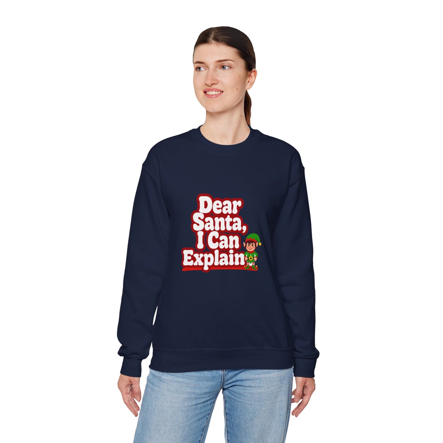 Unisex Heavy Blend™ mw2073 | Dear Santa I Can Explain Sweatshirt – Funny Christmas Elf Crewneck, Cute Holiday Pullover Sweater Gift