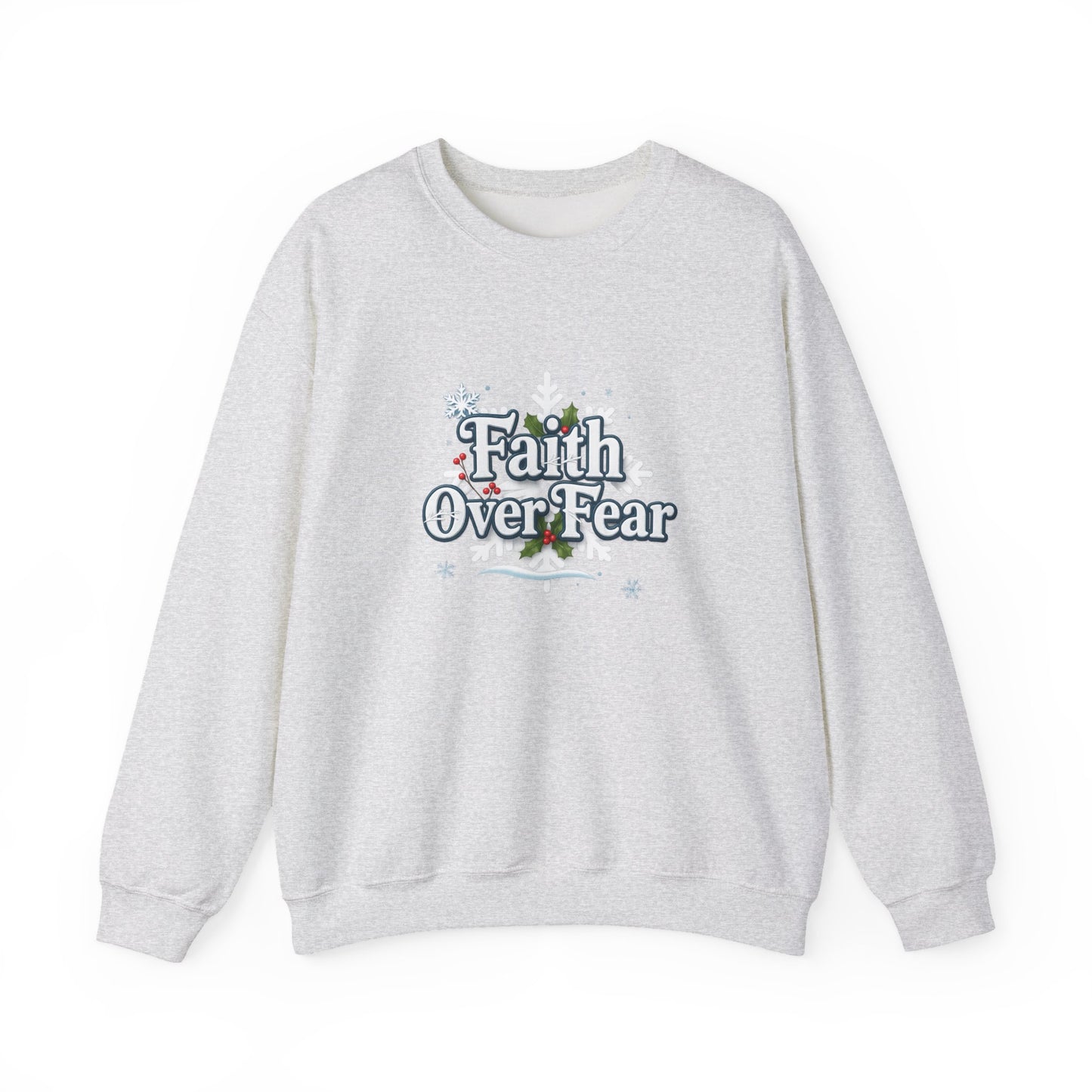 Unisex Heavy Blend™ mw2121 | Faith Over Fear Christian Christmas Sweatshirt – Inspirational Holiday Crewneck, Religious Winter Gift