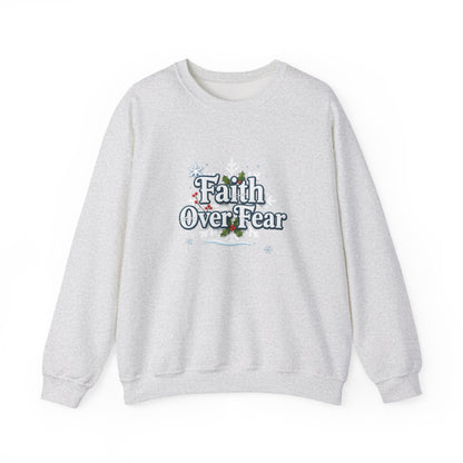 Unisex Heavy Blend™ mw2121 | Faith Over Fear Christian Christmas Sweatshirt – Inspirational Holiday Crewneck, Religious Winter Gift