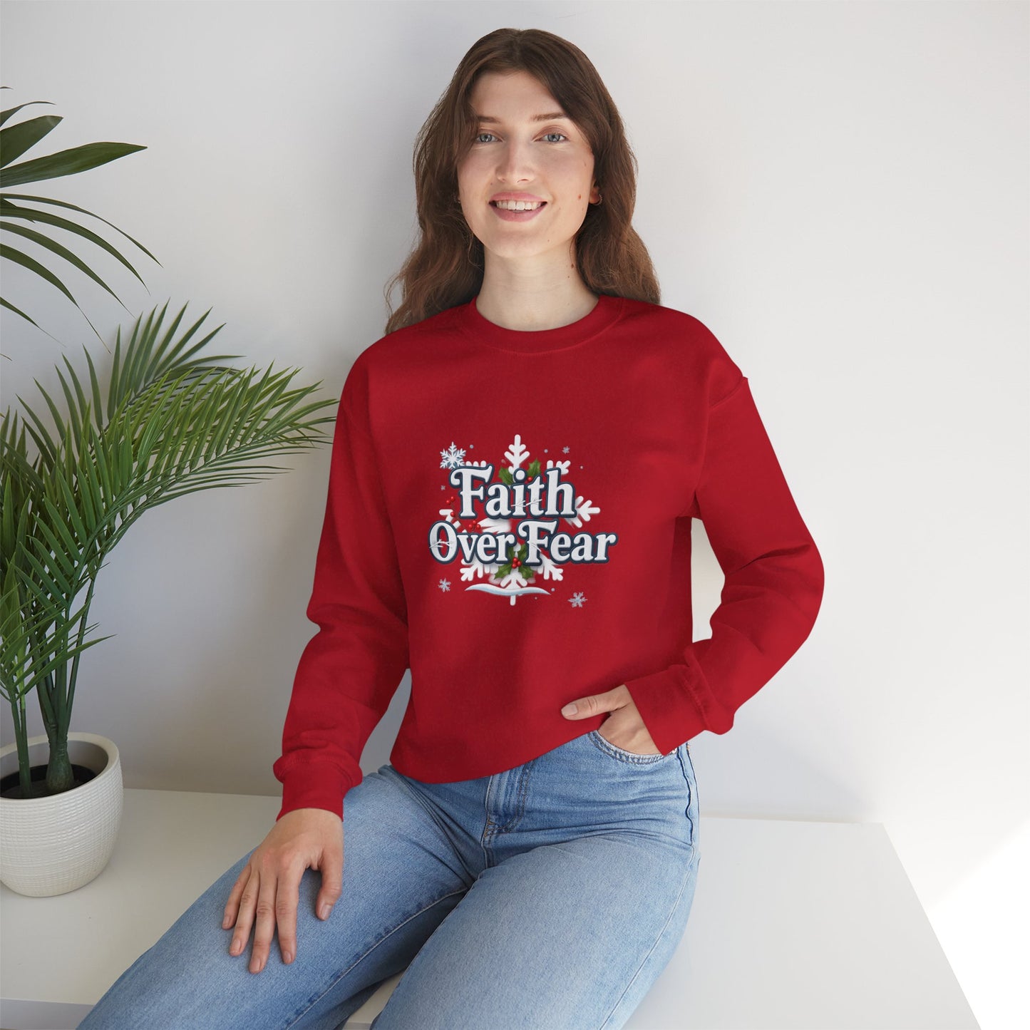 Unisex Heavy Blend™ mw2121 | Faith Over Fear Christian Christmas Sweatshirt – Inspirational Holiday Crewneck, Religious Winter Gift