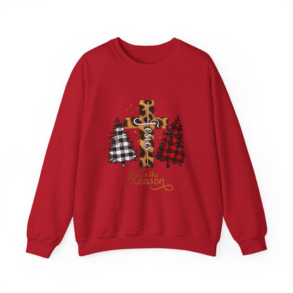Unisex Heavy Blend™ mw2028 | Jesus Is the Reason Sweatshirt – Christian Christmas Cross Crewneck | Faith Based Unisex Holiday Gift