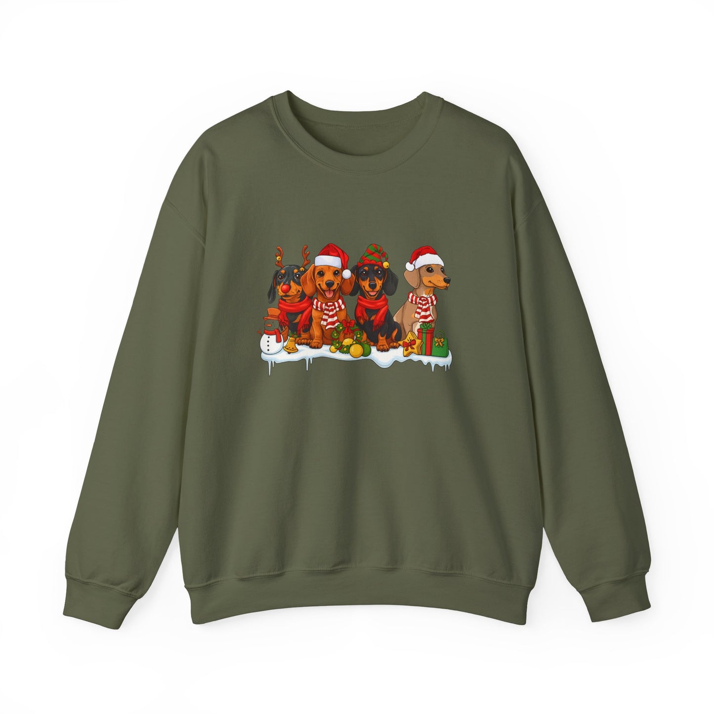 Unisex Heavy Blend™ mw2011 | Dachshund Christmas Sweatshirt – Cute Sausage Dog Holiday Crewneck | Funny Unisex Winter Gift
