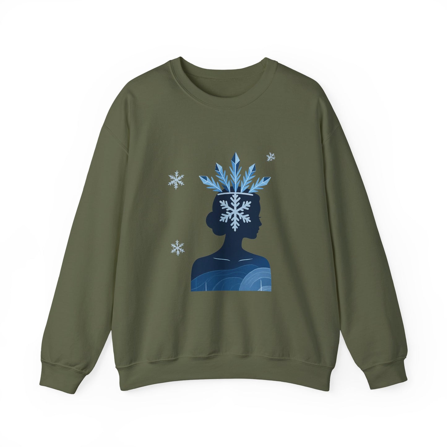 Unisex Heavy Blend™ mw2139 | Ice Queen Silhouette Sweatshirt – Elegant Snowflake Winter Crown Crewneck, Cozy Holiday Gift