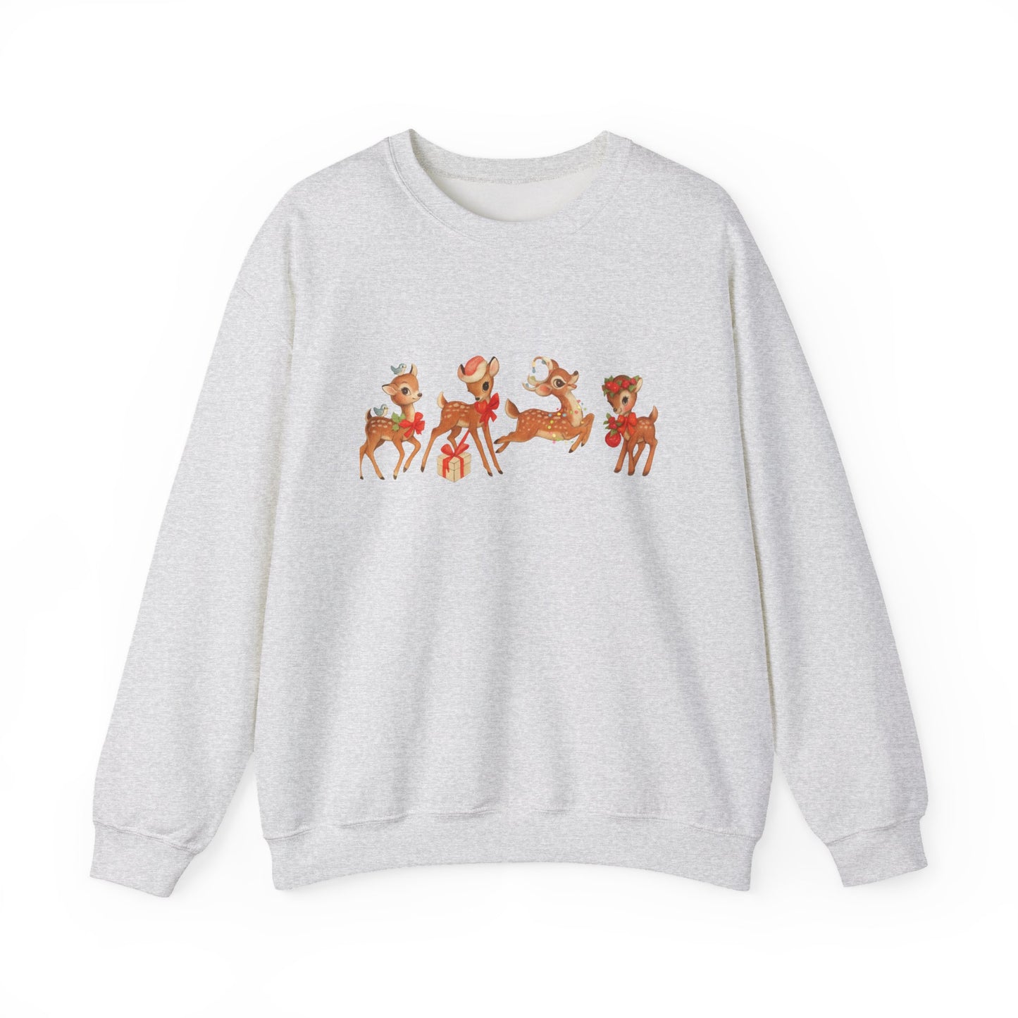 Unisex Heavy Blend™ mw2044 | Vintage Reindeer Christmas Sweatshirt – Cute Retro Deer Holiday Crewneck, Festive Winter Pullover