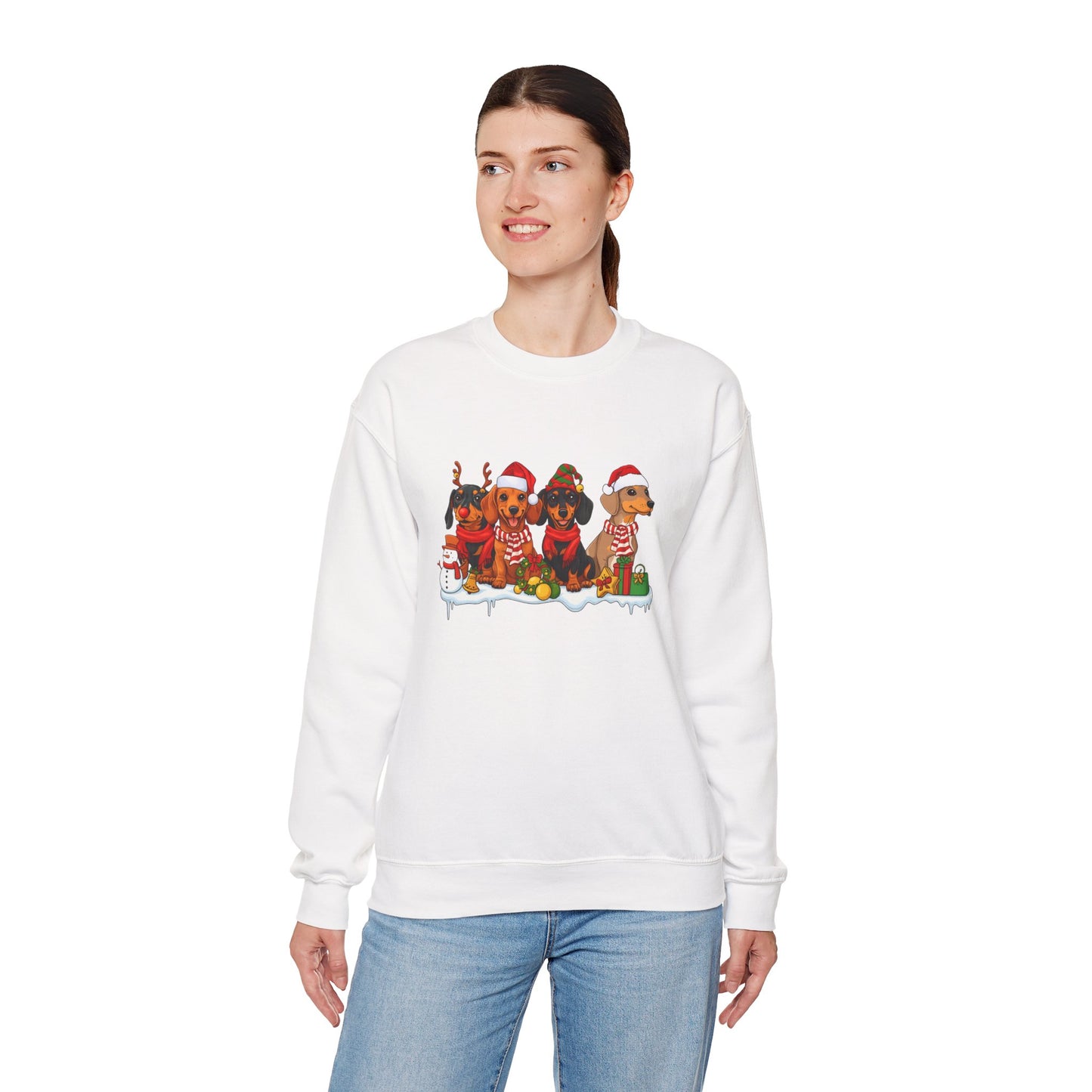Unisex Heavy Blend™ mw2011 | Dachshund Christmas Sweatshirt – Cute Sausage Dog Holiday Crewneck | Funny Unisex Winter Gift