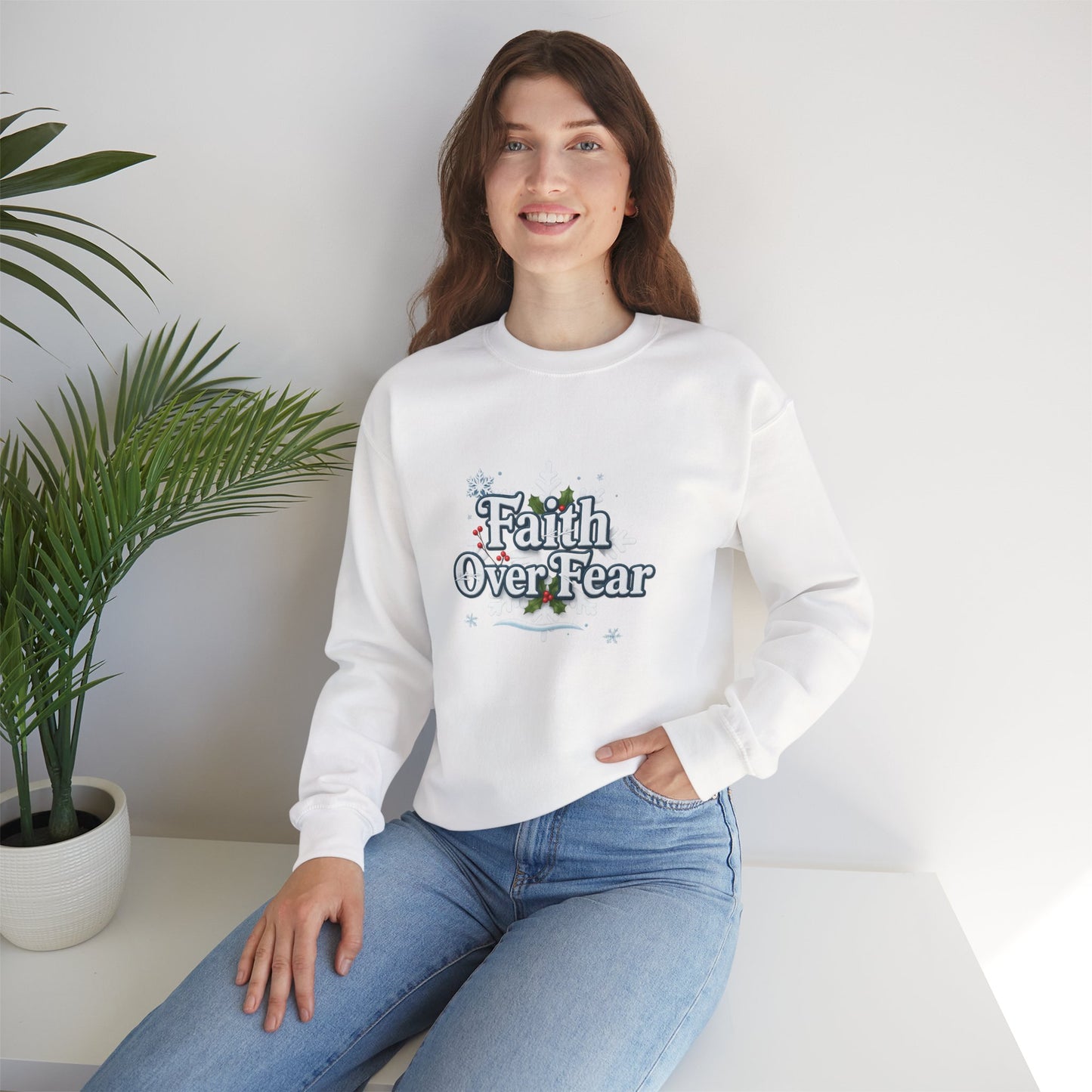 Unisex Heavy Blend™ mw2121 | Faith Over Fear Christian Christmas Sweatshirt – Inspirational Holiday Crewneck, Religious Winter Gift