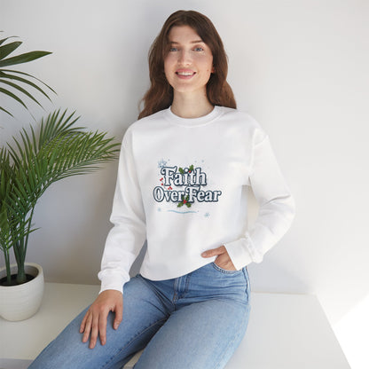 Unisex Heavy Blend™ mw2121 | Faith Over Fear Christian Christmas Sweatshirt – Inspirational Holiday Crewneck, Religious Winter Gift