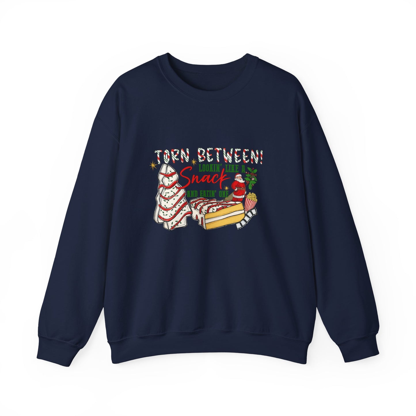 Unisex Heavy Blend™ mw2027 | Torn Between Looking Like a Snack Christmas Sweatshirt – Funny Holiday Crewneck | Cute Unisex Winter Gift