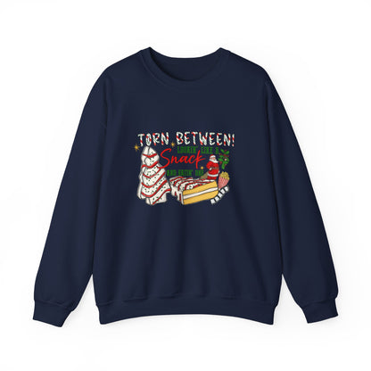 Unisex Heavy Blend™ mw2027 | Torn Between Looking Like a Snack Christmas Sweatshirt – Funny Holiday Crewneck | Cute Unisex Winter Gift