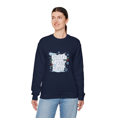 Unisex Heavy Blend™ mw2122 | Faith Over Fear Christian Christmas Sweatshirt – Inspirational Holiday Crewneck, Religious Winter Gift