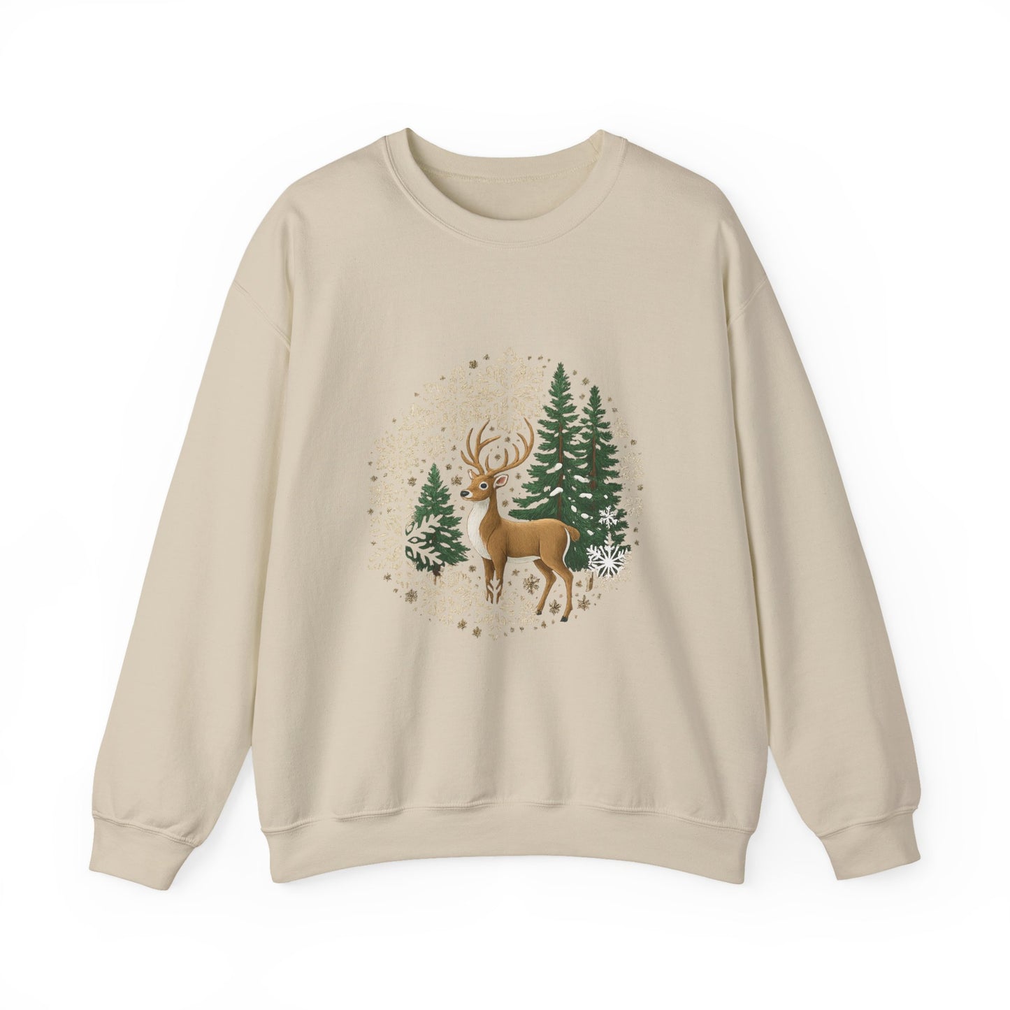 Unisex Heavy Blend™ mw2055 | Reindeer Snowflake Christmas Sweatshirt – Festive Winter Deer Crewneck, Holiday Pullover Sweater