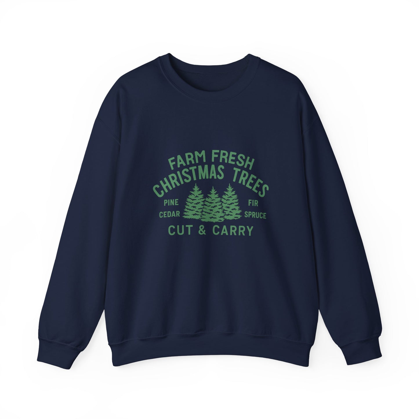 Unisex Heavy Blend™ mw2024 | Farm Fresh Christmas Trees Sweatshirt – Rustic Holiday Pine & Fir Crewneck | Vintage Unisex Winter Gift
