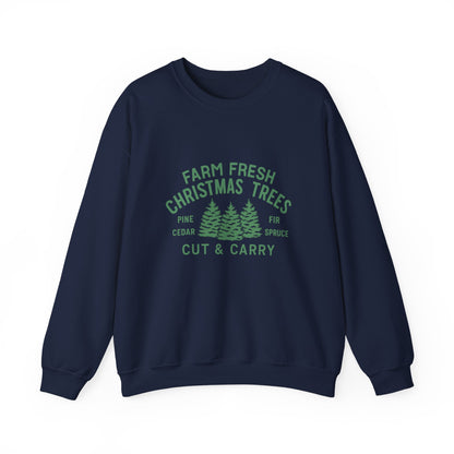 Unisex Heavy Blend™ mw2024 | Farm Fresh Christmas Trees Sweatshirt – Rustic Holiday Pine & Fir Crewneck | Vintage Unisex Winter Gift