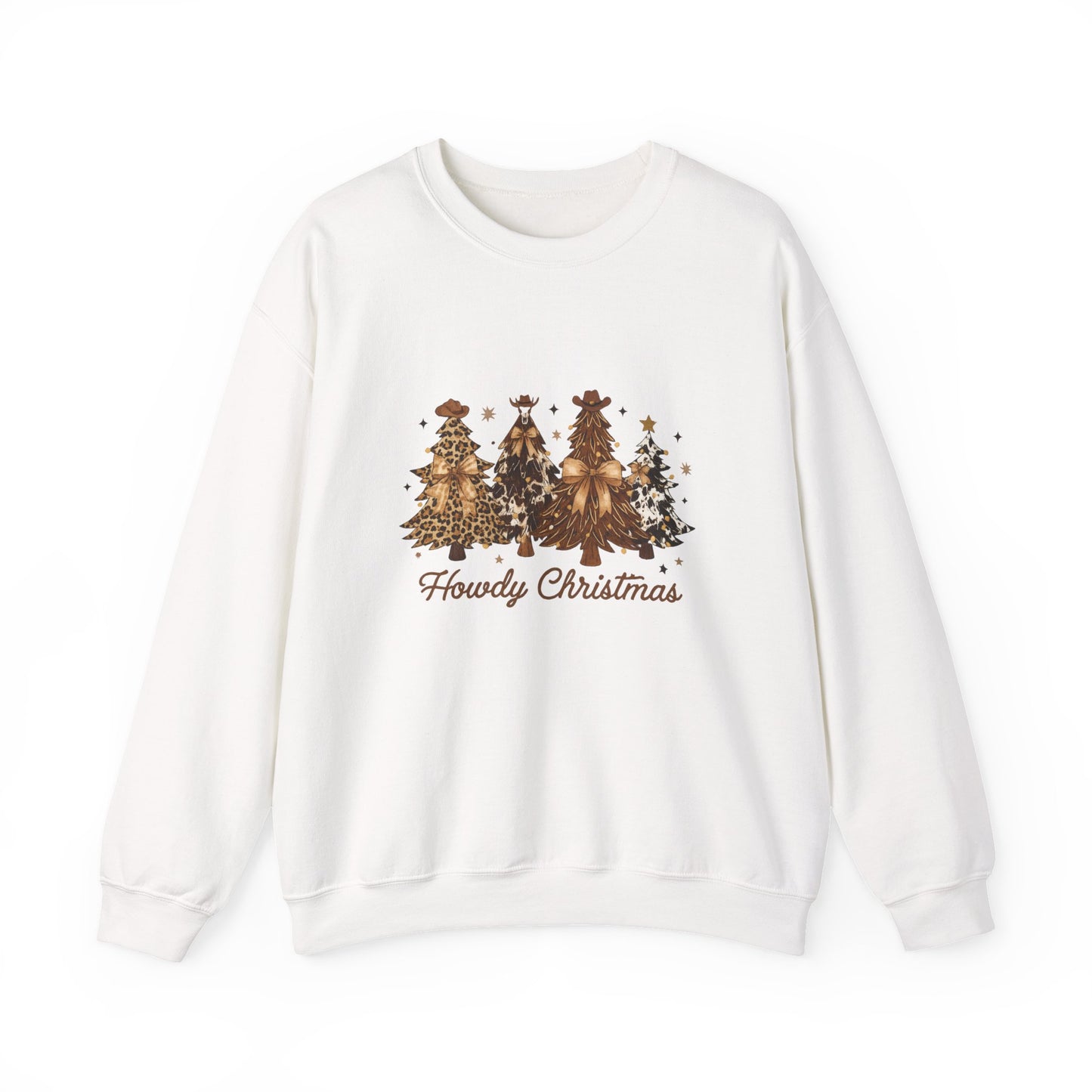 Unisex Heavy Blend™ mw2041 | Howdy Christmas Sweatshirt – Western Cowgirl Holiday Crewneck, Leopard Tree Festive Pullover
