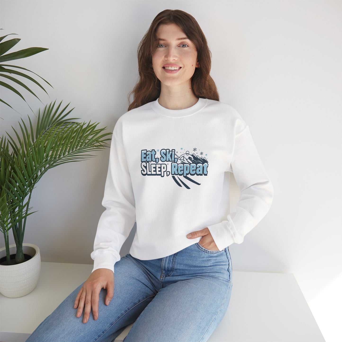 Unisex Heavy Blend™ mw2114 | Eat Ski Sleep Repeat Sweatshirt – Funny Skiing Winter Crewneck, Cozy Snow Sports Gift for Ski Lovers