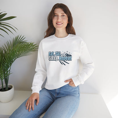 Unisex Heavy Blend™ mw2114 | Eat Ski Sleep Repeat Sweatshirt – Funny Skiing Winter Crewneck, Cozy Snow Sports Gift for Ski Lovers