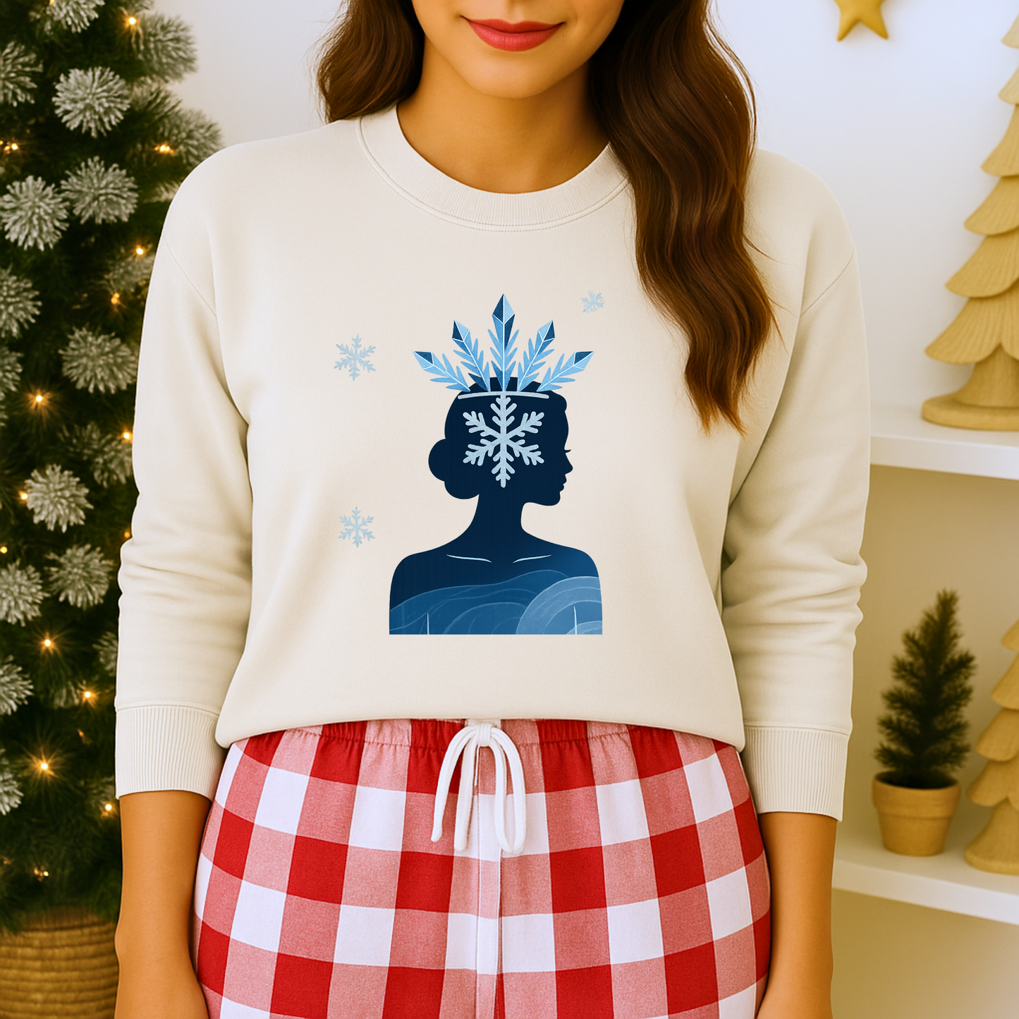 Unisex Heavy Blend™ mw2139 | Ice Queen Silhouette Sweatshirt – Elegant Snowflake Winter Crown Crewneck, Cozy Holiday Gift