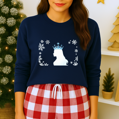 Unisex Heavy Blend™ mw2140 | Ice Queen Silhouette Sweatshirt – Elegant Snowflake Winter Crown Crewneck, Cozy Holiday Gift