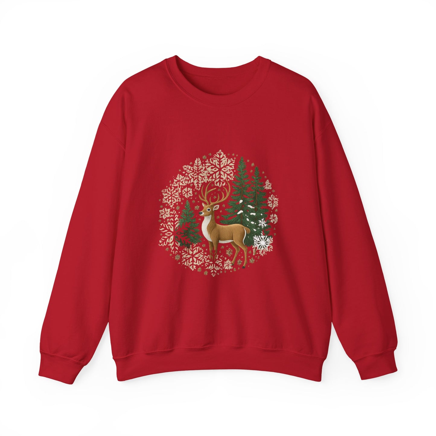 Unisex Heavy Blend™ mw2055 | Reindeer Snowflake Christmas Sweatshirt – Festive Winter Deer Crewneck, Holiday Pullover Sweater