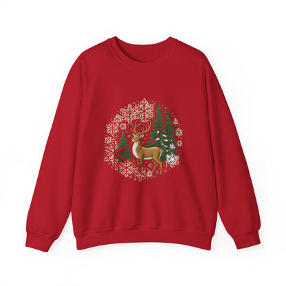 Unisex Heavy Blend™ mw2055 | Reindeer Snowflake Christmas Sweatshirt – Festive Winter Deer Crewneck, Holiday Pullover Sweater