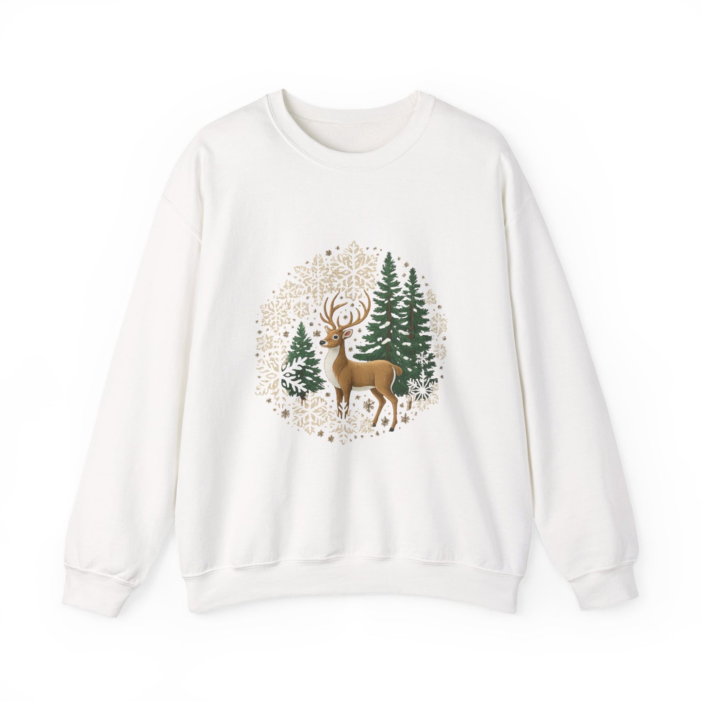 Unisex Heavy Blend™ mw2055 | Reindeer Snowflake Christmas Sweatshirt – Festive Winter Deer Crewneck, Holiday Pullover Sweater