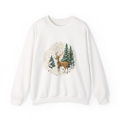 Unisex Heavy Blend™ mw2055 | Reindeer Snowflake Christmas Sweatshirt – Festive Winter Deer Crewneck, Holiday Pullover Sweater