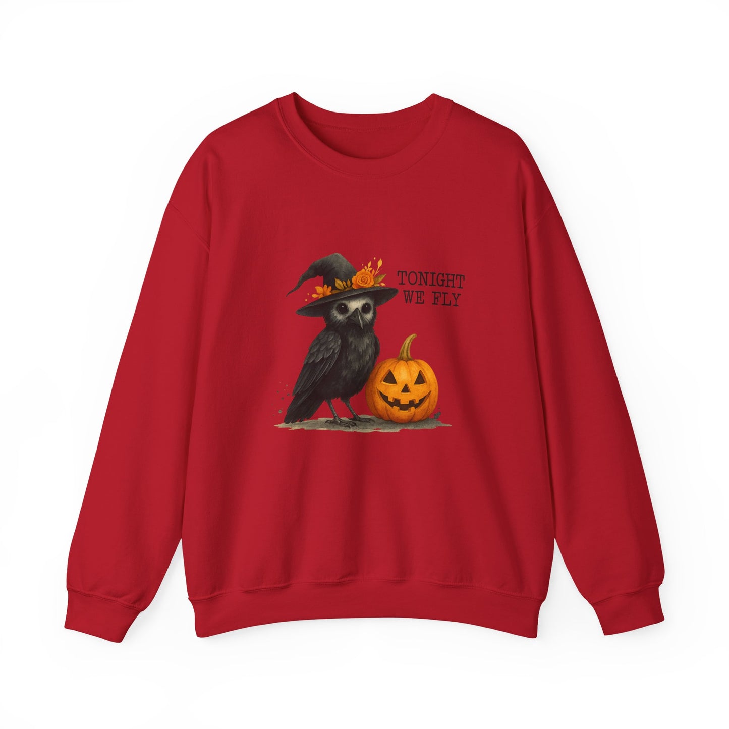Unisex Heavy Blend™ Tonight We Fly Halloween Sweatshirt – Witchy Raven & Pumpkin Design | mw1007