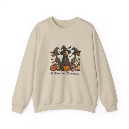 Unisex Heavy Blend™ Halloween Dinosaur Sweatshirt – Spooky Skeleton Dinos with Pumpkins | mw1023