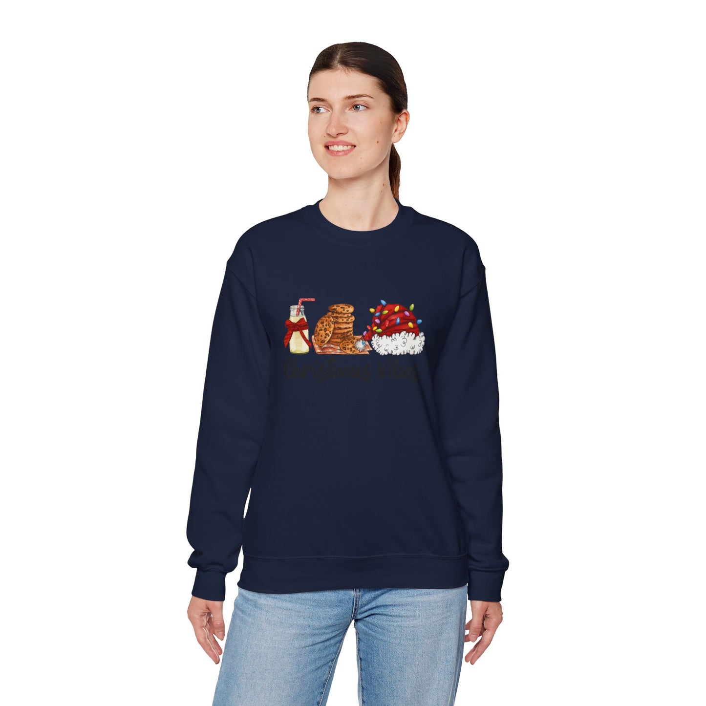 Unisex Heavy Blend™ mw2029 | Christmas Vibes Sweatshirt – Festive Milk & Cookies Holiday Crewneck | Cozy Unisex Winter Gift