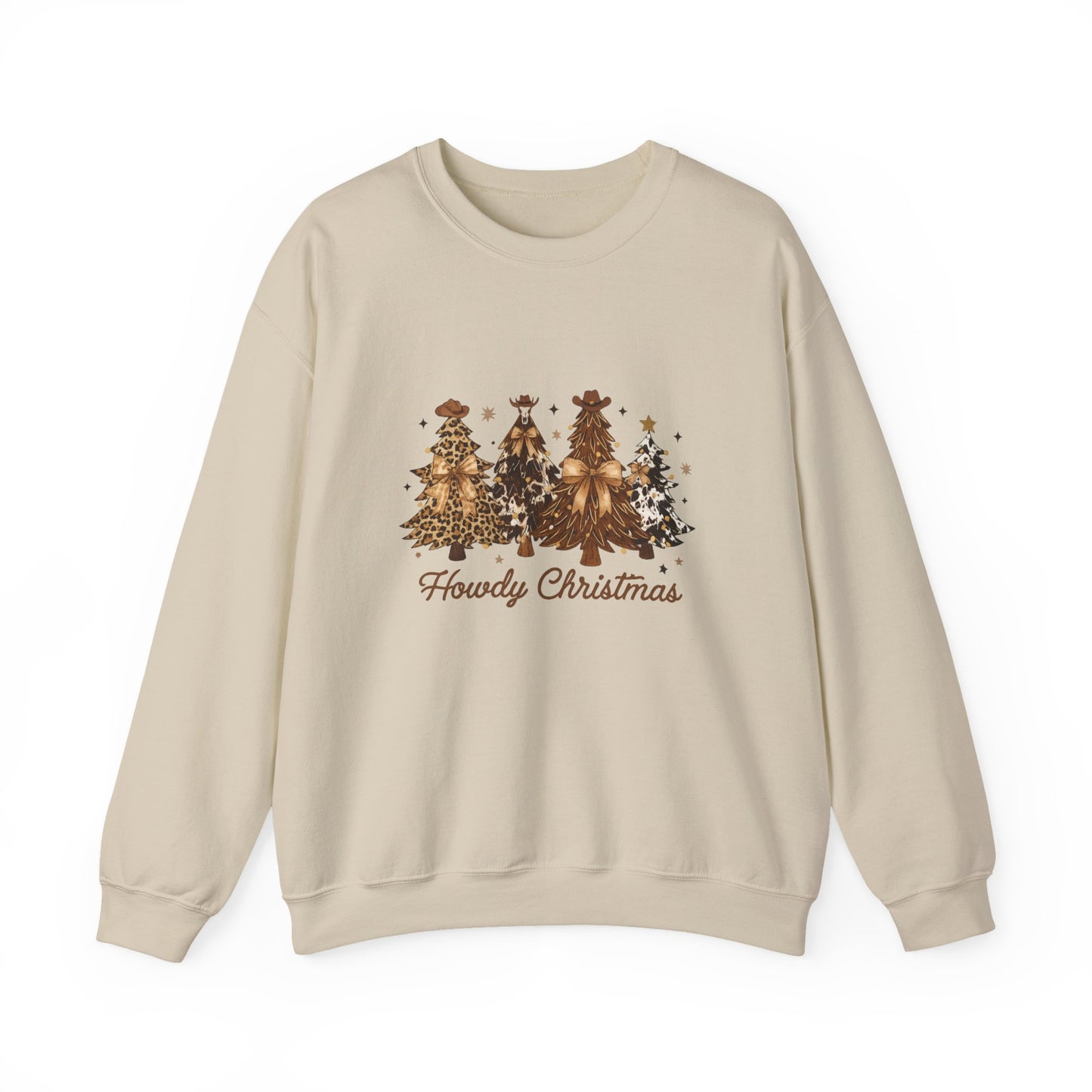 Unisex Heavy Blend™ mw2041 | Howdy Christmas Sweatshirt – Western Cowgirl Holiday Crewneck, Leopard Tree Festive Pullover
