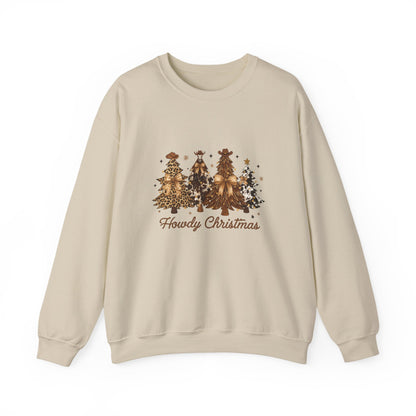 Unisex Heavy Blend™ mw2041 | Howdy Christmas Sweatshirt – Western Cowgirl Holiday Crewneck, Leopard Tree Festive Pullover