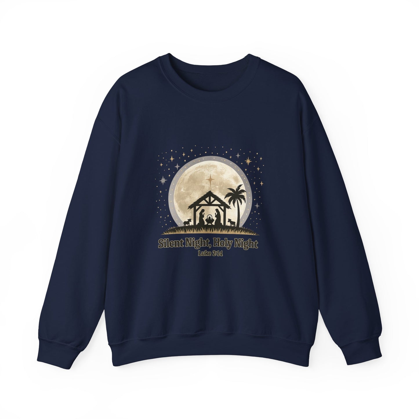Unisex Heavy Blend™ mw2067 | Silent Night Holy Night Sweatshirt – Christian Nativity Scene Crewneck, Luke 2:14 Bible Verse Christmas Pullover