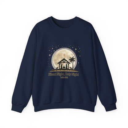 Unisex Heavy Blend™ mw2067 | Silent Night Holy Night Sweatshirt – Christian Nativity Scene Crewneck, Luke 2:14 Bible Verse Christmas Pullover
