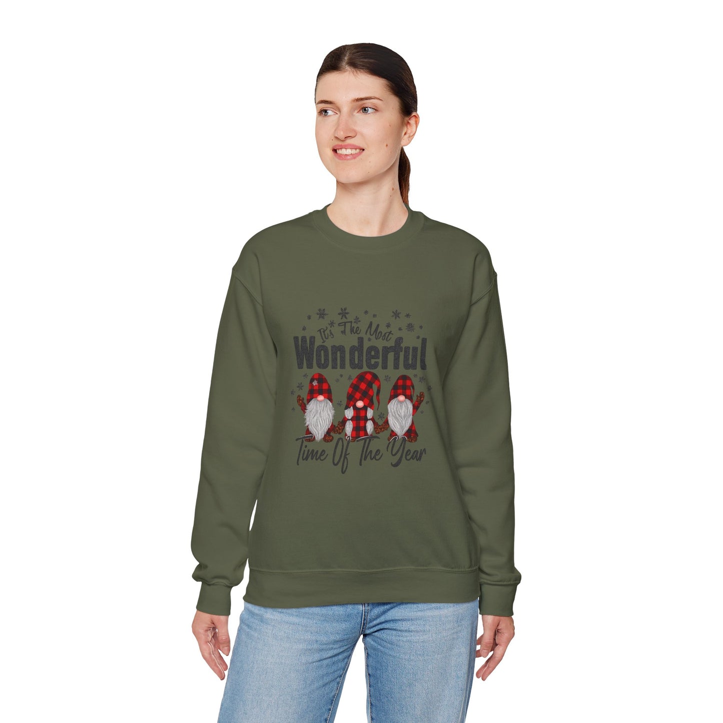 Unisex Heavy Blend™ mw2018 | Most Wonderful Time of the Year Sweatshirt – Christmas Gnome Buffalo Plaid Crewneck | Cozy Unisex Holiday Gift