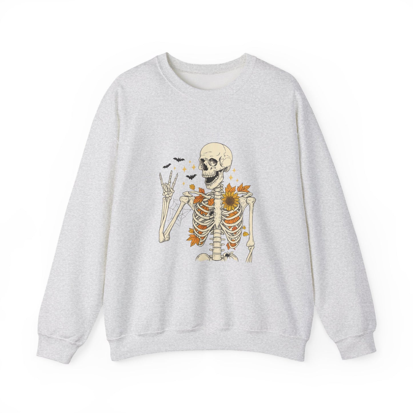 Unisex Heavy Blend™ Floral Skeleton Halloween Sweatshirt – Spooky Fall Vibes Crewneck | mw1019