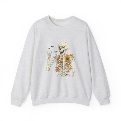 Unisex Heavy Blend™ Floral Skeleton Halloween Sweatshirt – Spooky Fall Vibes Crewneck | mw1019