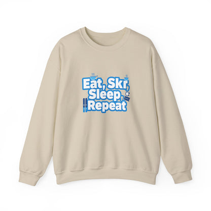 Unisex Heavy Blend™ mw2115 | Eat Ski Sleep Repeat Sweatshirt – Funny Skiing Winter Crewneck, Cozy Snow Sports Gift for Ski Lovers