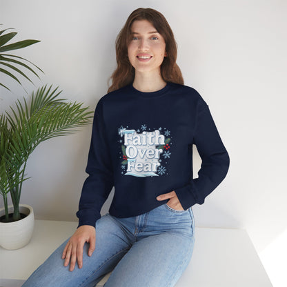 Unisex Heavy Blend™ mw2122 | Faith Over Fear Christian Christmas Sweatshirt – Inspirational Holiday Crewneck, Religious Winter Gift
