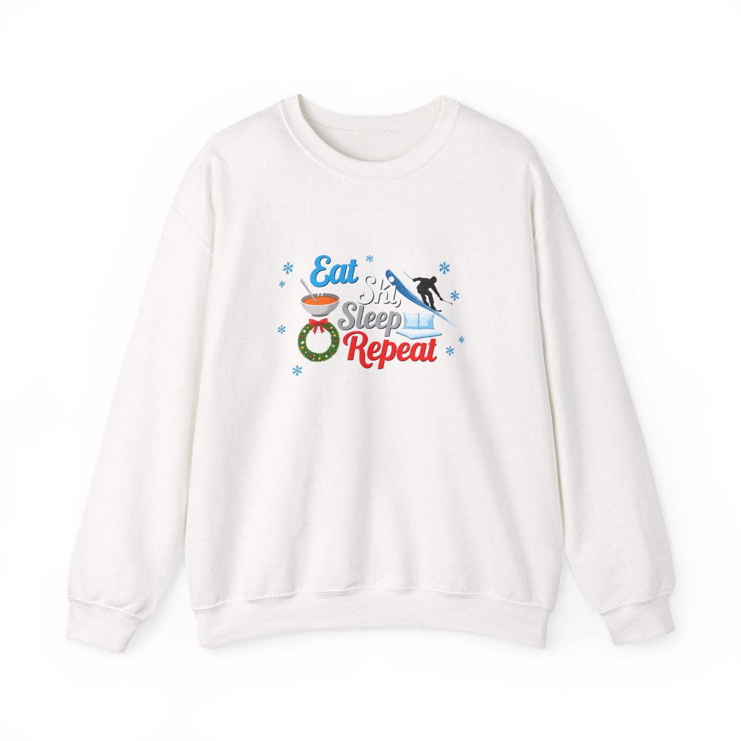 Unisex Heavy Blend™ mw2116 | Eat Ski Sleep Repeat Sweatshirt – Funny Skiing Winter Crewneck, Cozy Snow Sports Gift for Ski Lovers